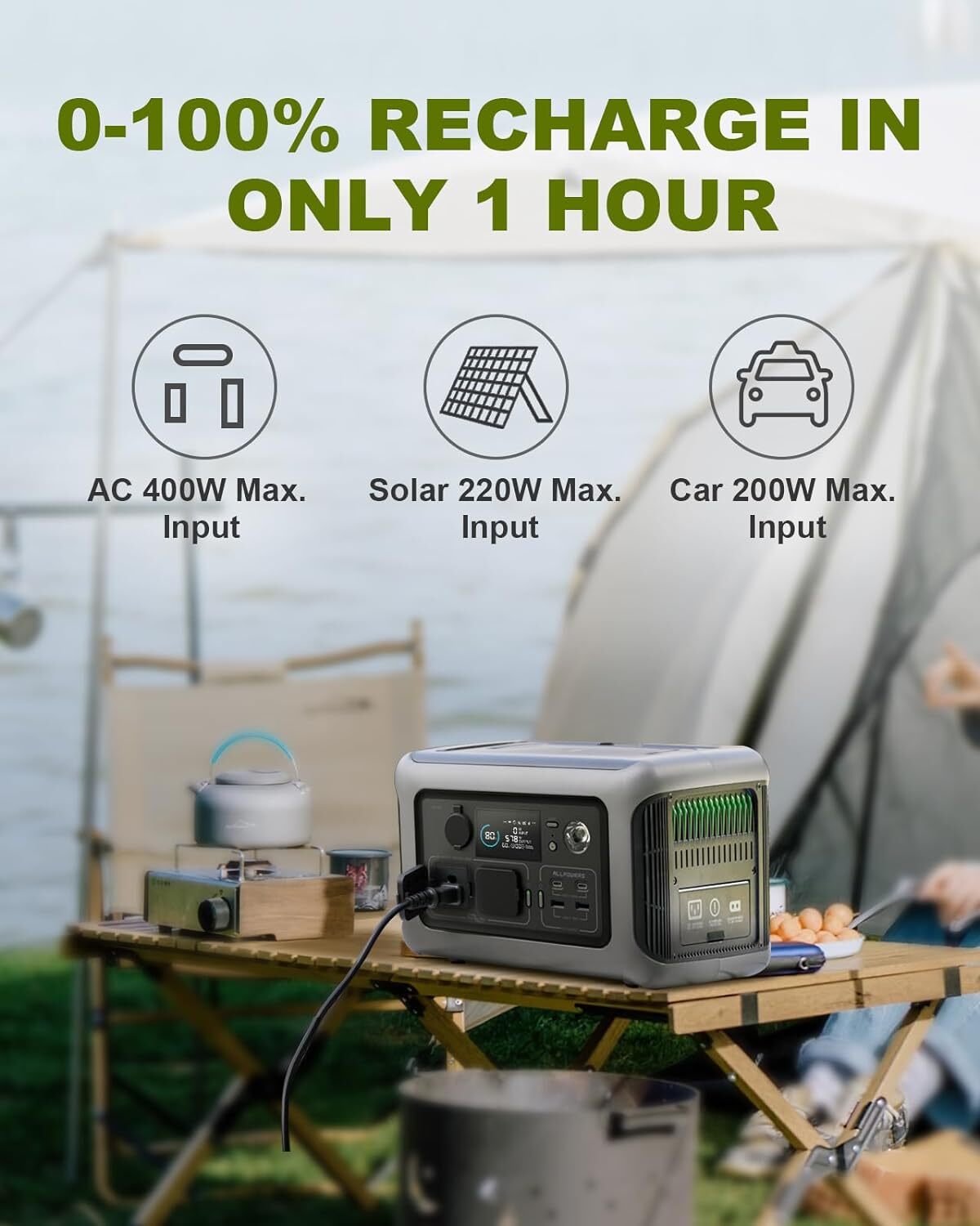 ALLPOWERS 600W|299Wh Solar Generator with 100W Solar Panel for outdoor camping