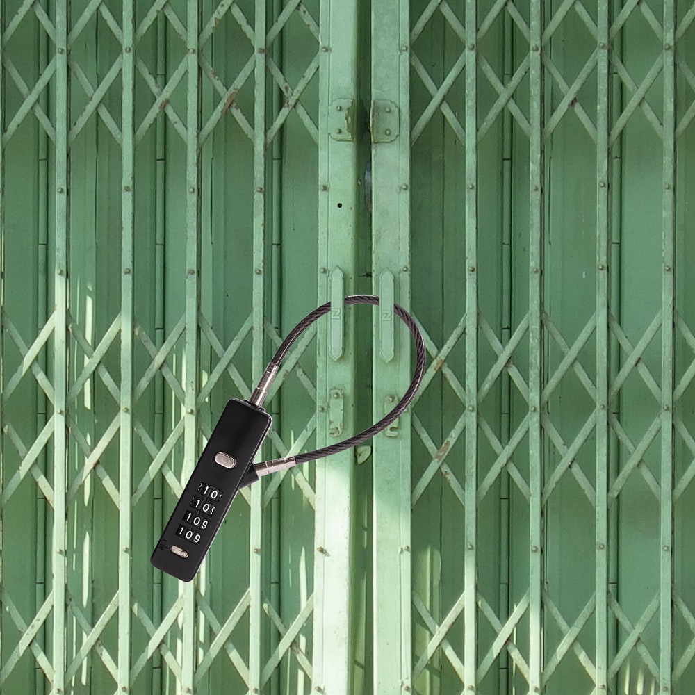 Black Cable Combination Lock with 4-Digit Dial and 3 Steel Cables