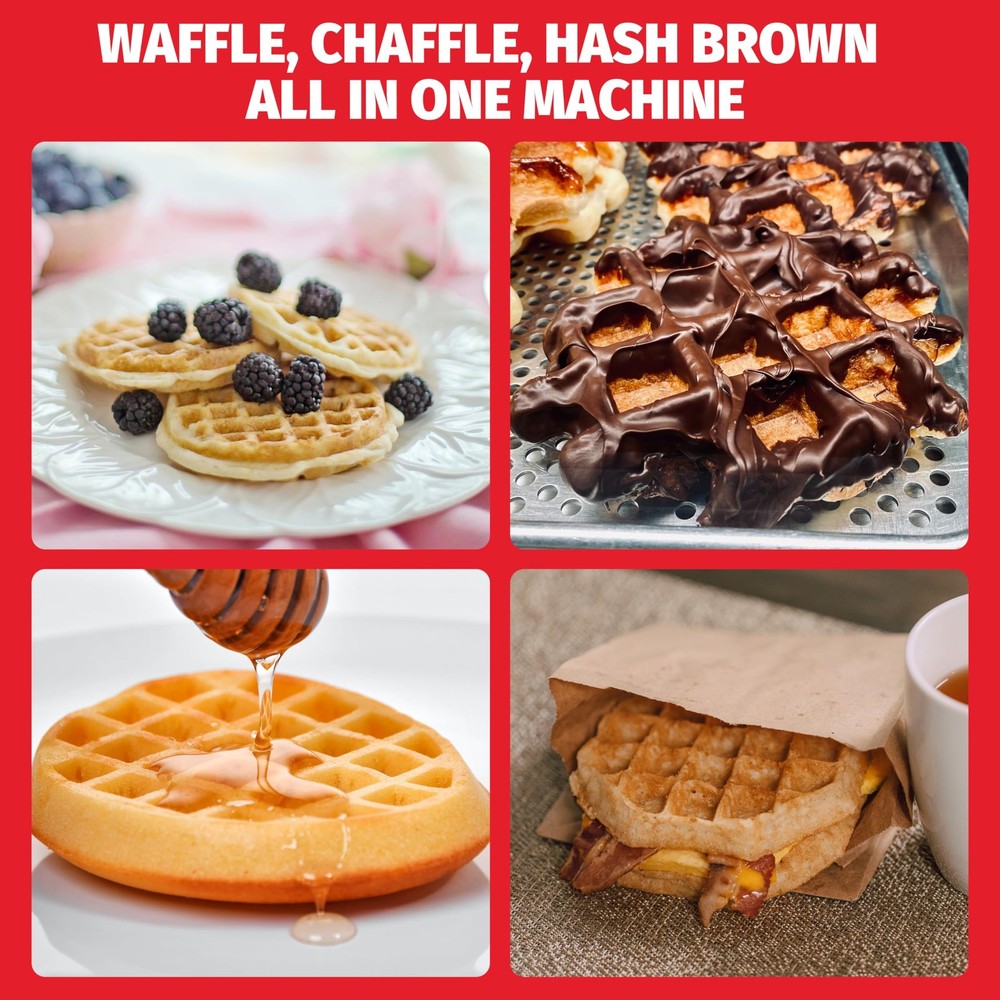 SugarWhisk Double Mini Waffle Maker Machine, Chaffle Maker, Compact, White
