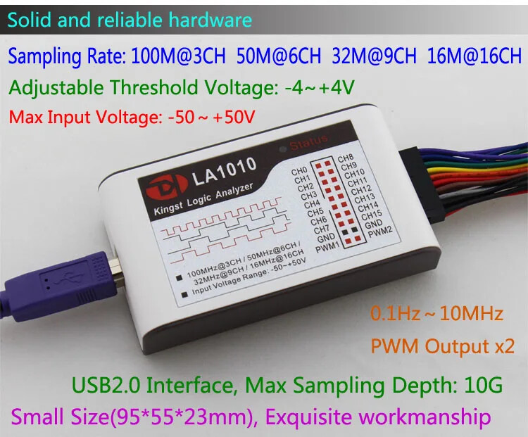 USB Logic Analyzer 100M Max Sample Rate 16Channel 10B Samples MCU ARM Debug Tool