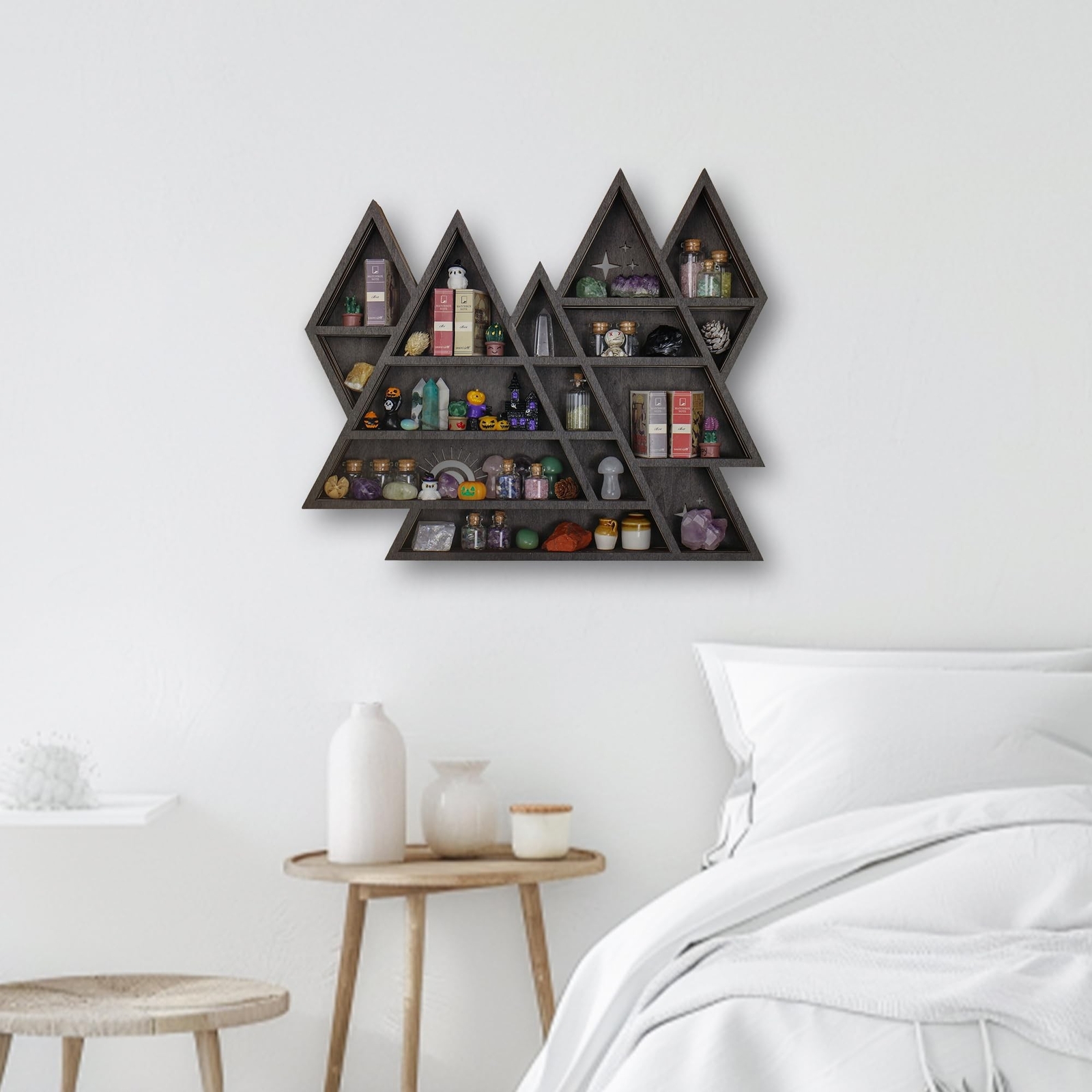 Triangle Mountain Crystal Shelf Display for Wall, Rock Gem Healing Stone Coll...