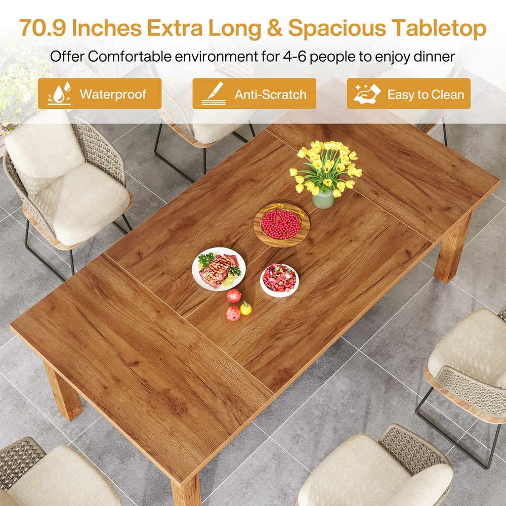 71" Wood Dining Table Large Rectangular Dinner Kitchen Table for 6 to 8 People
