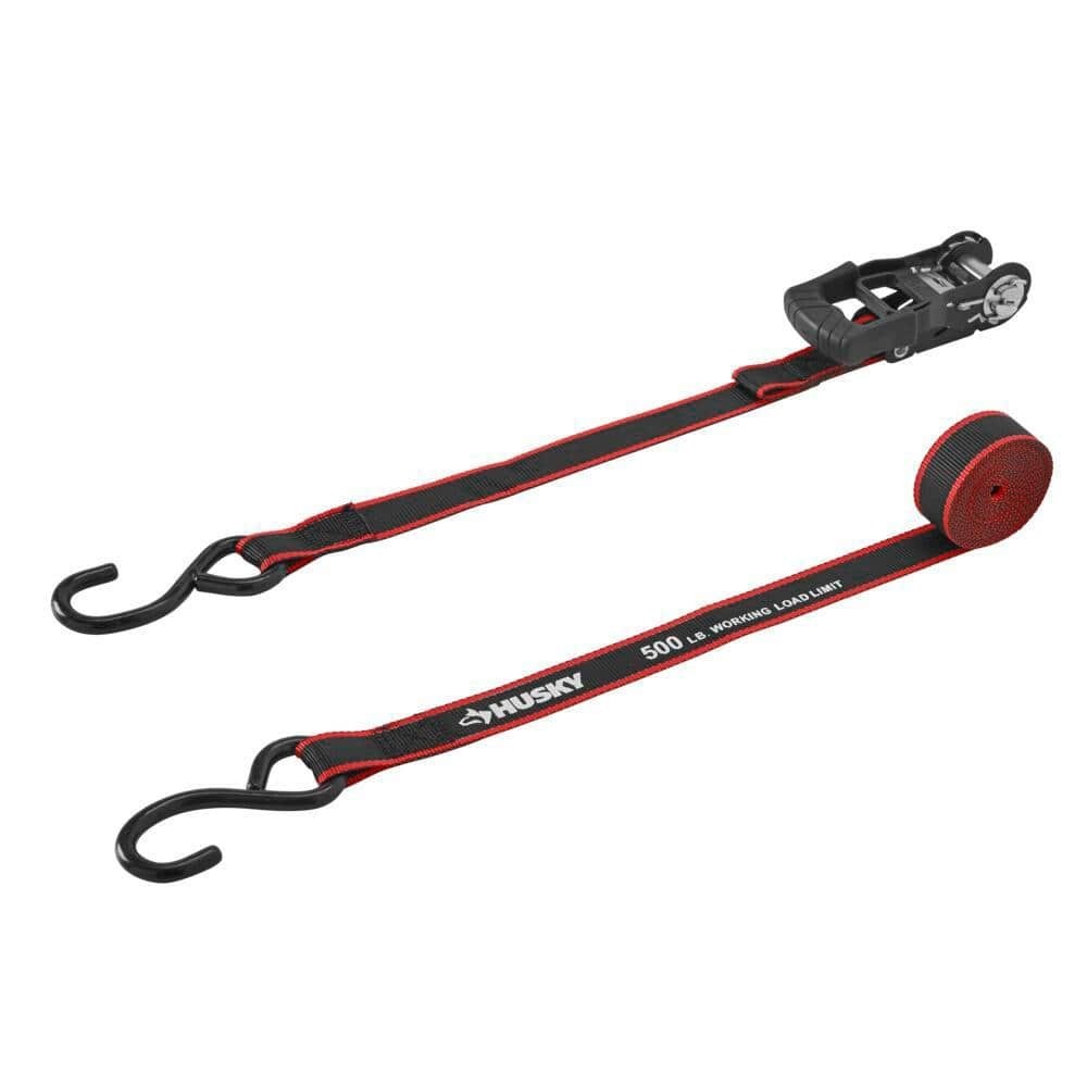 HUSKY RATCHET TIE-DOWN STRAPS 4-PACK 1 in. x 12 ft. Quick Release Hook 1500 lbs.