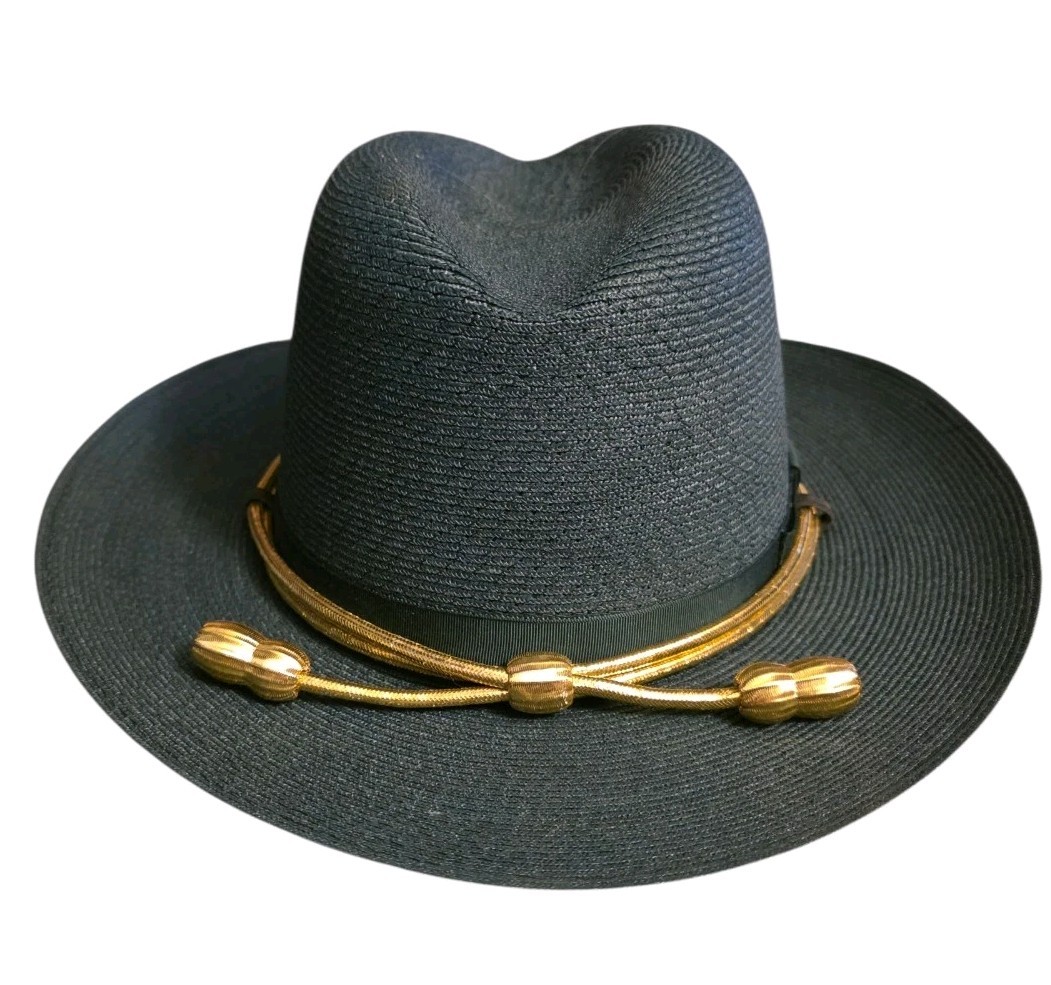 Vtg The Lawman Stratton Campaign Hat Green Milan Straw Leather Strap 7 1/4