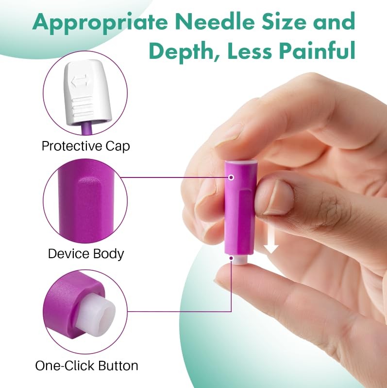 CARELIVING Safety Lancets, 100 Count Sterile, Pressure Activated 28 G, Gray