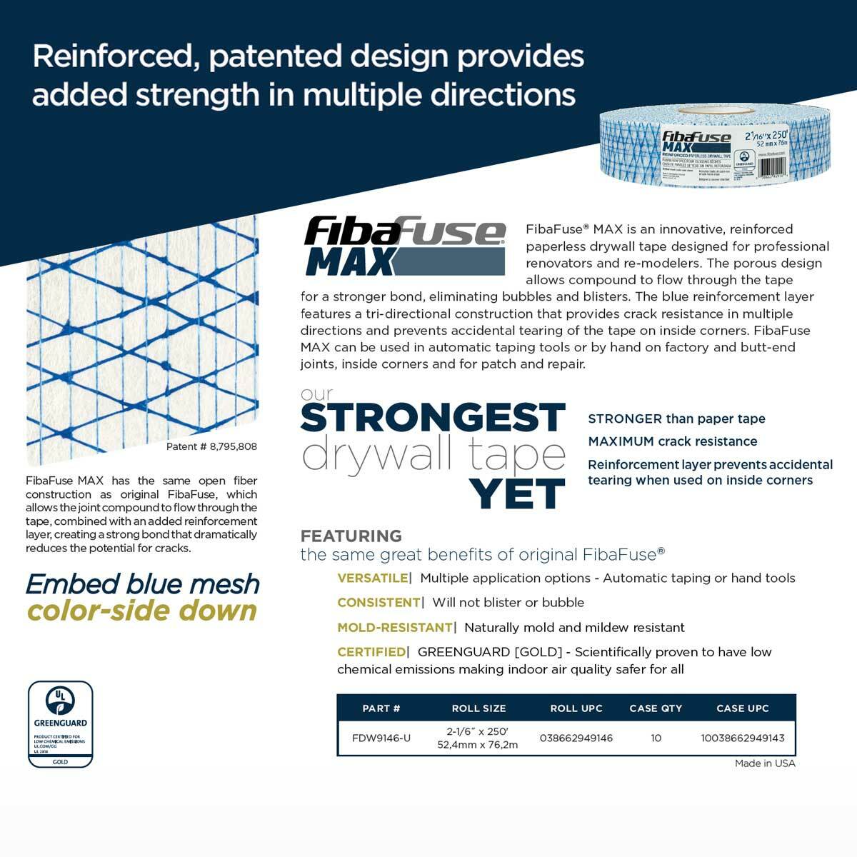 FibaFuse MAX Reinforced Fiber Porous Drywall Tape - Extra Crack Resistance