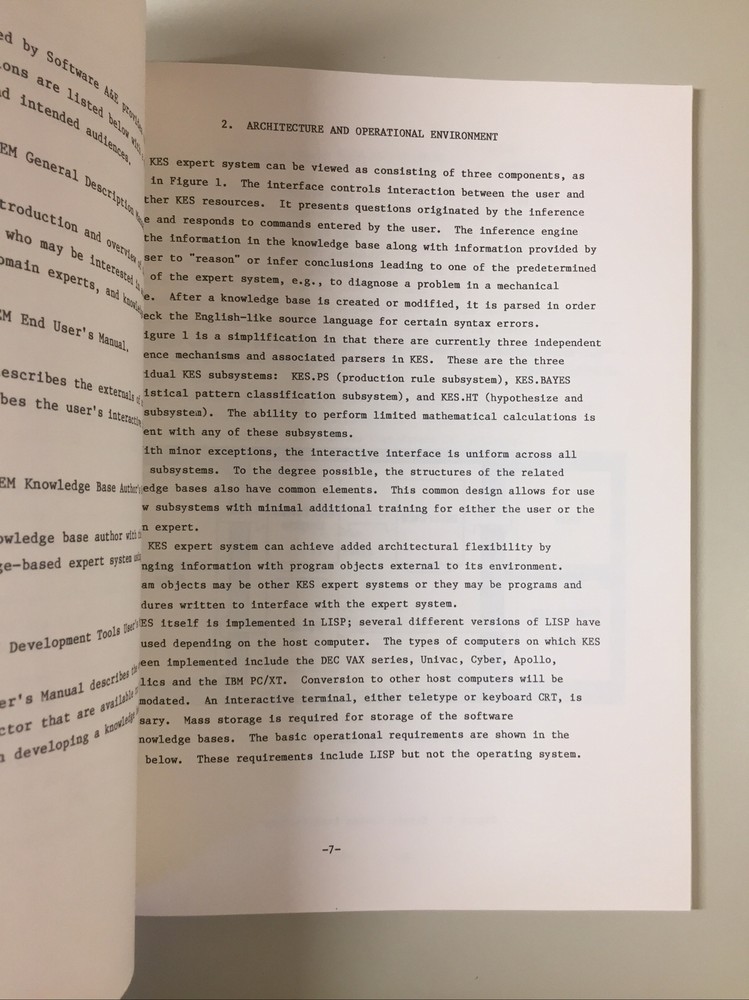 Vintage 84' SOFTWARE A&E KNOWLEDGE ENGINEERING SYSTEM General Description Manual