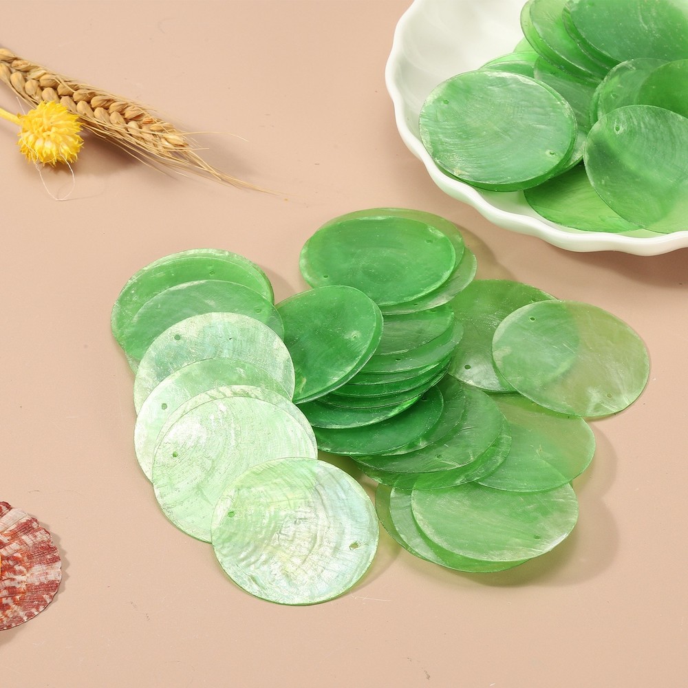 60Pcs Capiz Shells 2" Round Natural Shells with 2 Holes, Light green
