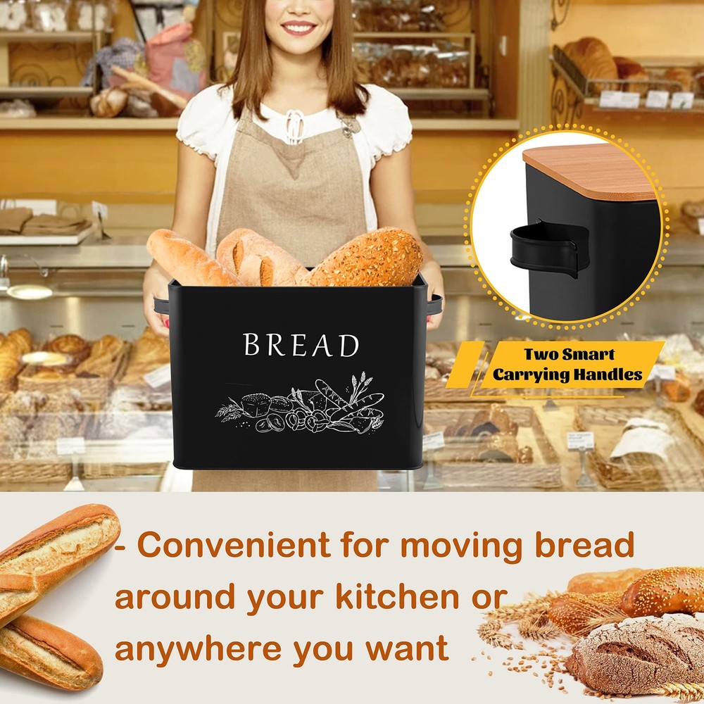 E-far Bread Box for Kitchen Countertop, Metal Bread Storage Container Bin wit...
