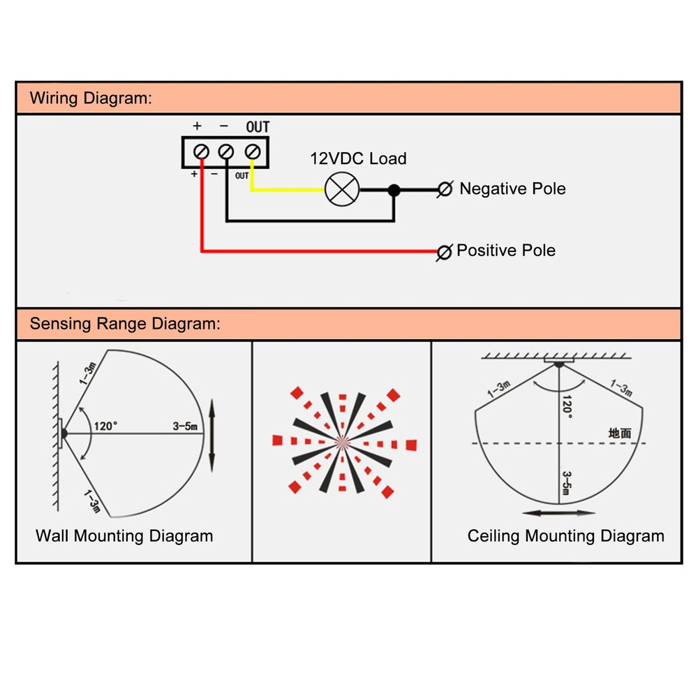 DC 12V PIR Human Motion Sensor Module Relay Output Split Type Infrared Sensing