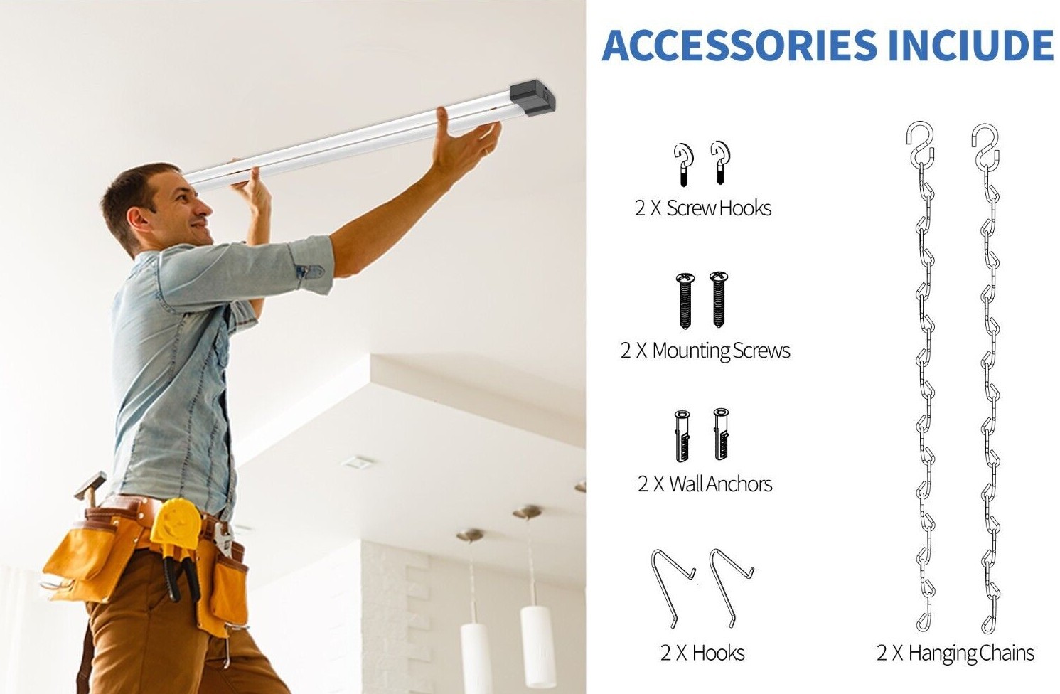 4 FT LED Shop Light Linkable 40W 5000K Daylight White 4000 Lumens Inline Switch