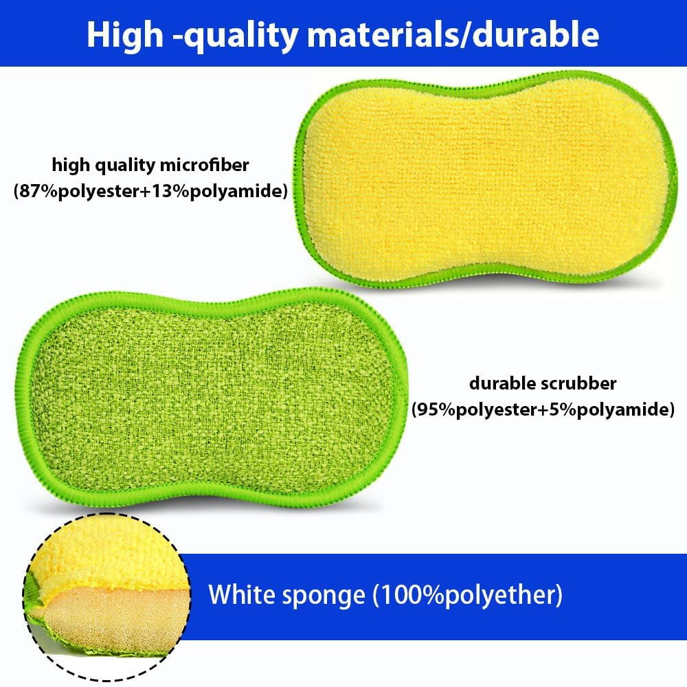 12 Pack Multi-Purpose Scrub Sponges for Kitchen by Non-Scratch Microfiber Spong