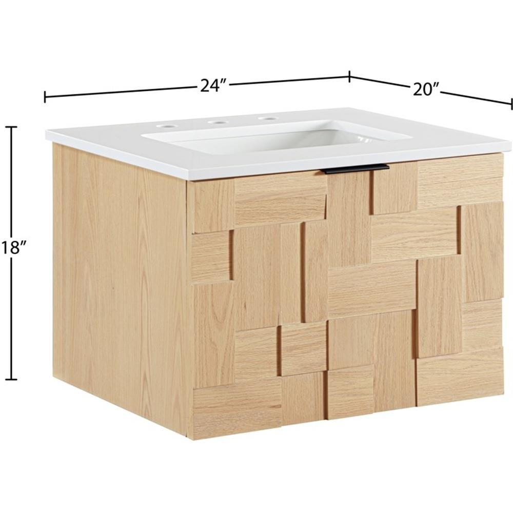 Pemberly Row 24" Natural Engineered Stone Wall Mounted Bathroom Vanity