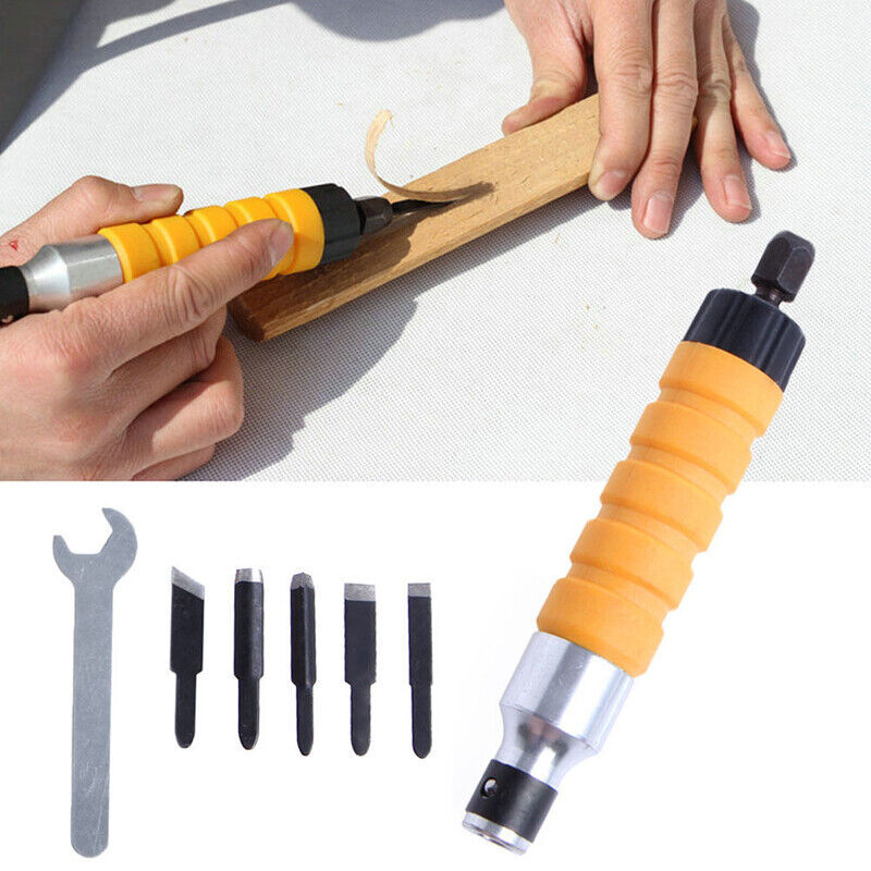 Electric Chisel Tool Wood Carving Machine Woodworking Small Spanner w/5Tips CS