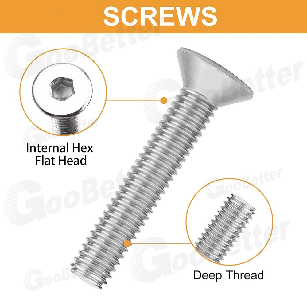 455Pcs Stainless Steel Flat Countersunk Head Hex Socket Cap Screw Bolt Nut SAE