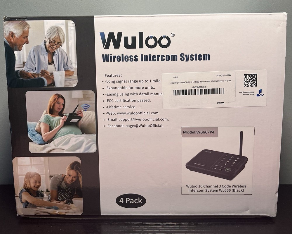 Wuloo 4 pack Wireless Intercom System 10 Channel 3 Code, 5280ft, W666-P4 Black