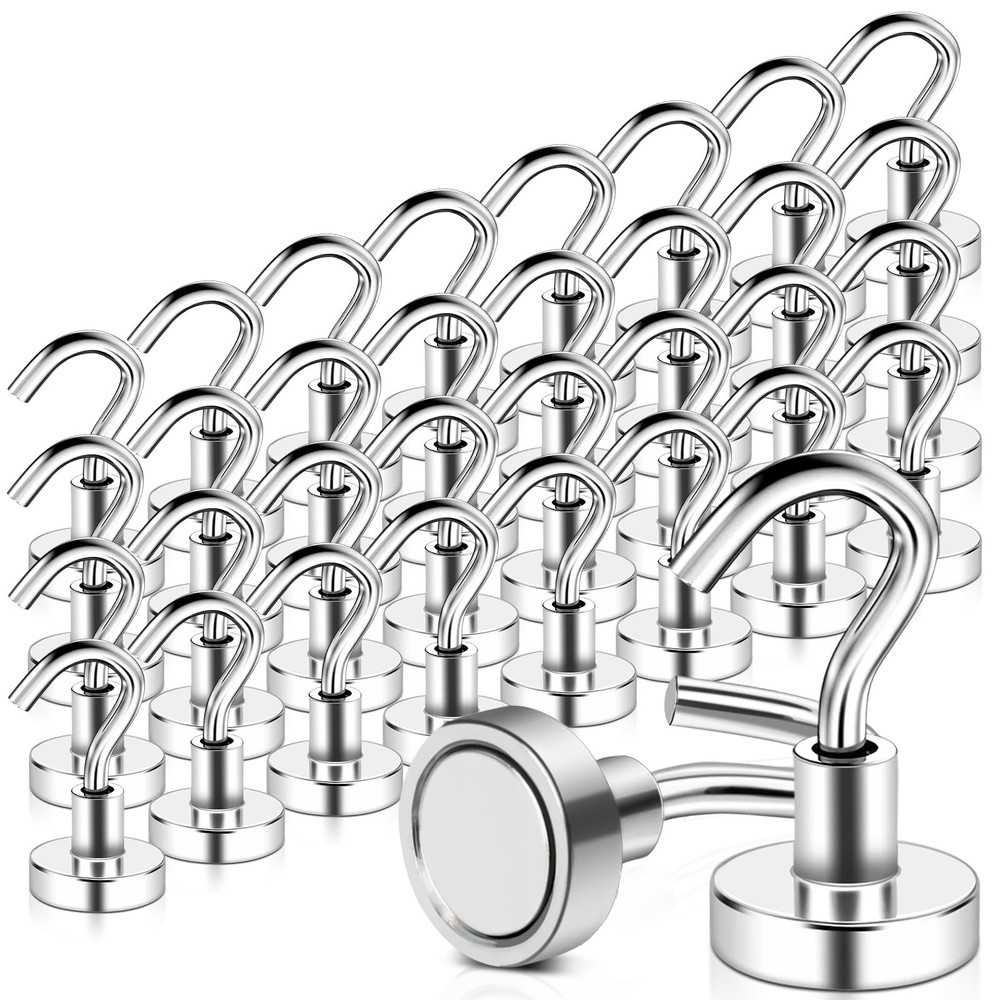 32 Pack Magnetic Hooks Heavy Duty, 25 lbs Strong Magnet Hooks - Multipurpose
