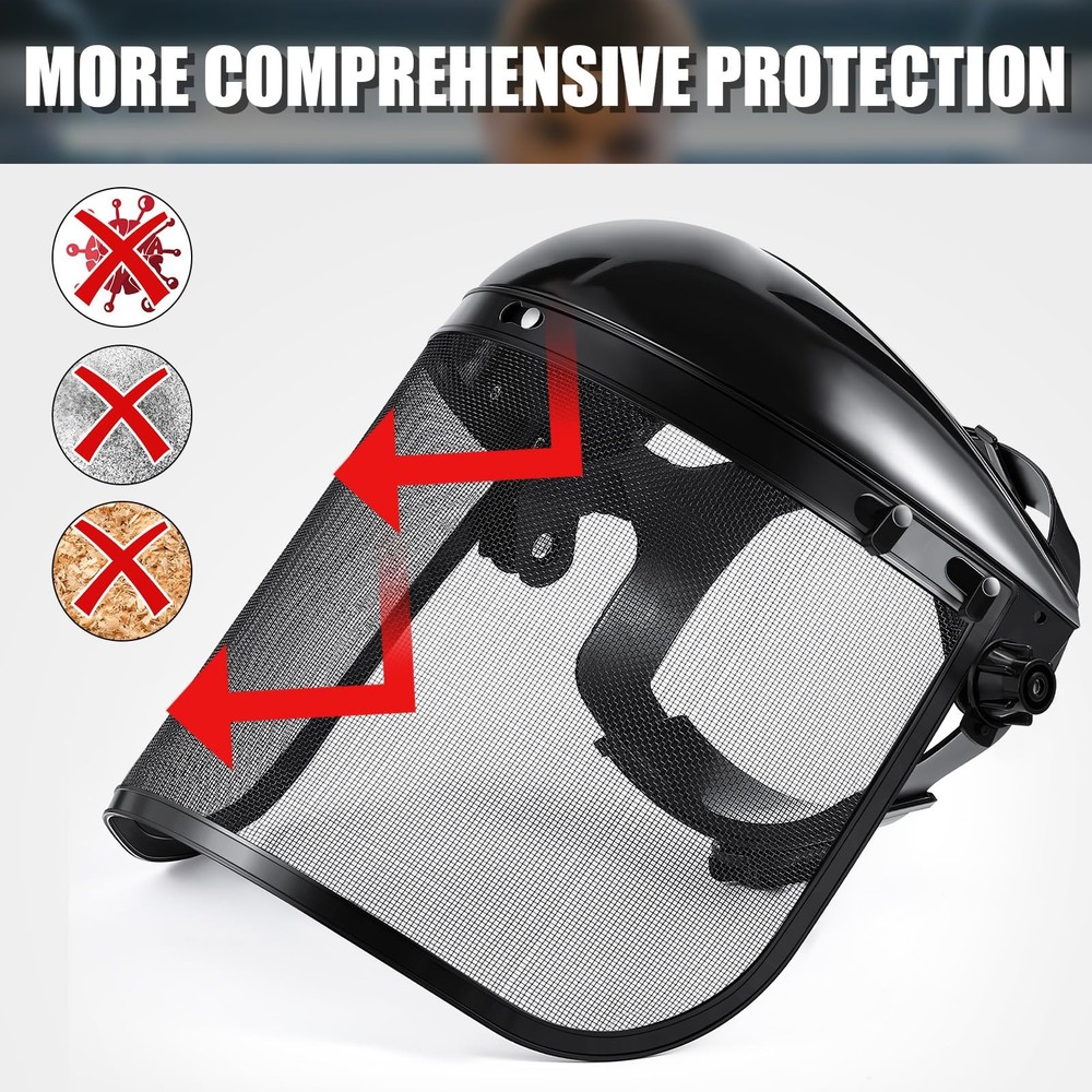 3 Pack Safety Face Shield with Mesh Visor, Chainsaw Faceshield, Full Protecti...