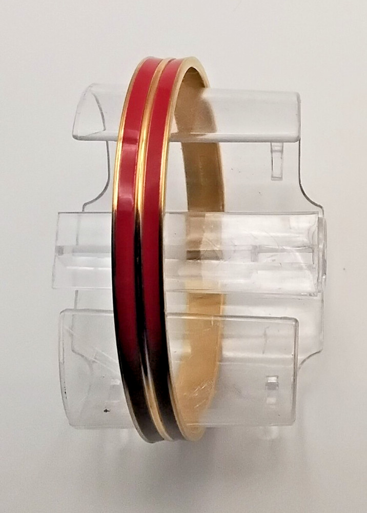 2 Signed Bangle Bracelets Stella & Dot and Monet Both Classy Gold Tone & Enamel