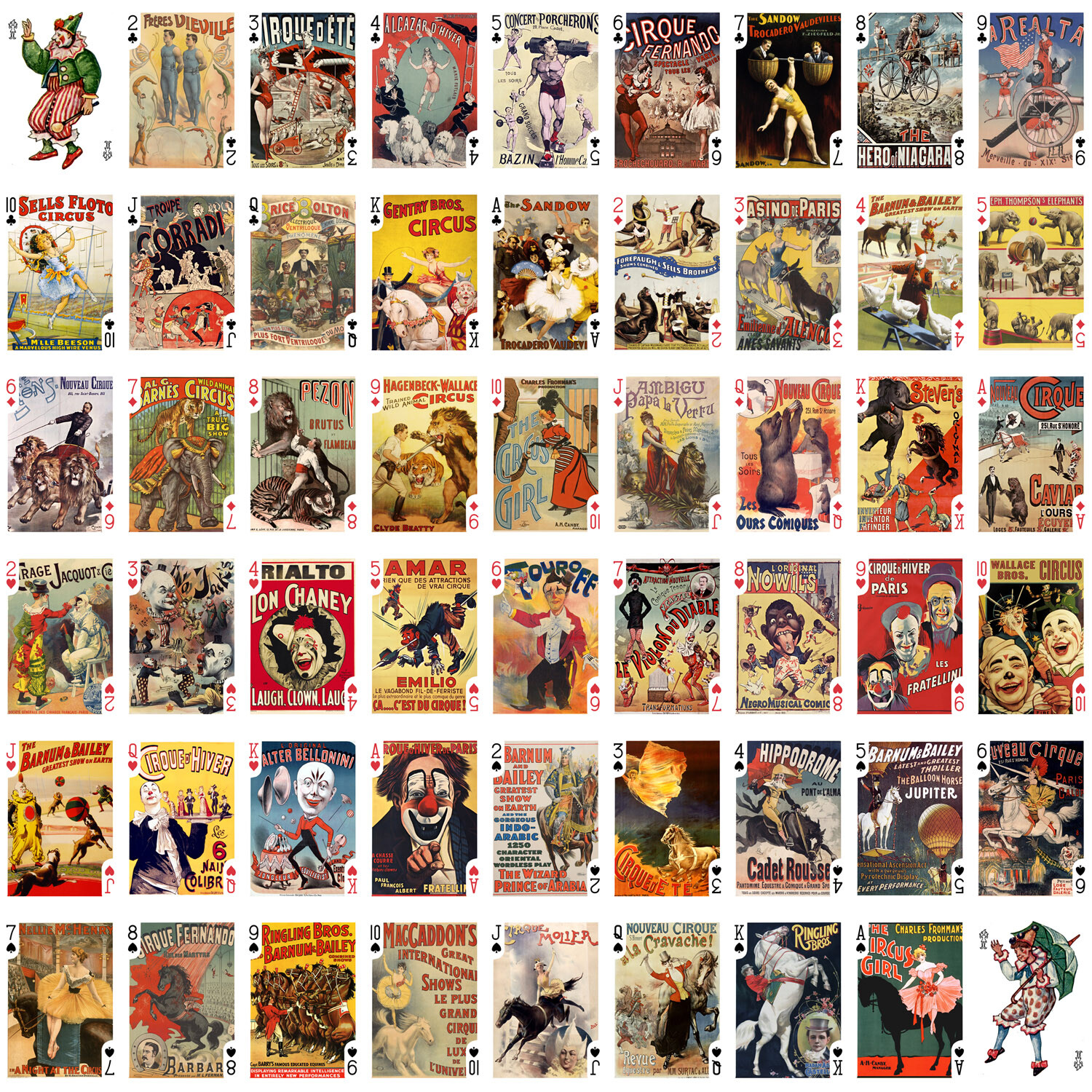 Playing Cards (Poker Deck 54Card) CIRCUS Animals Clown Vintage FlonzGift 652-003