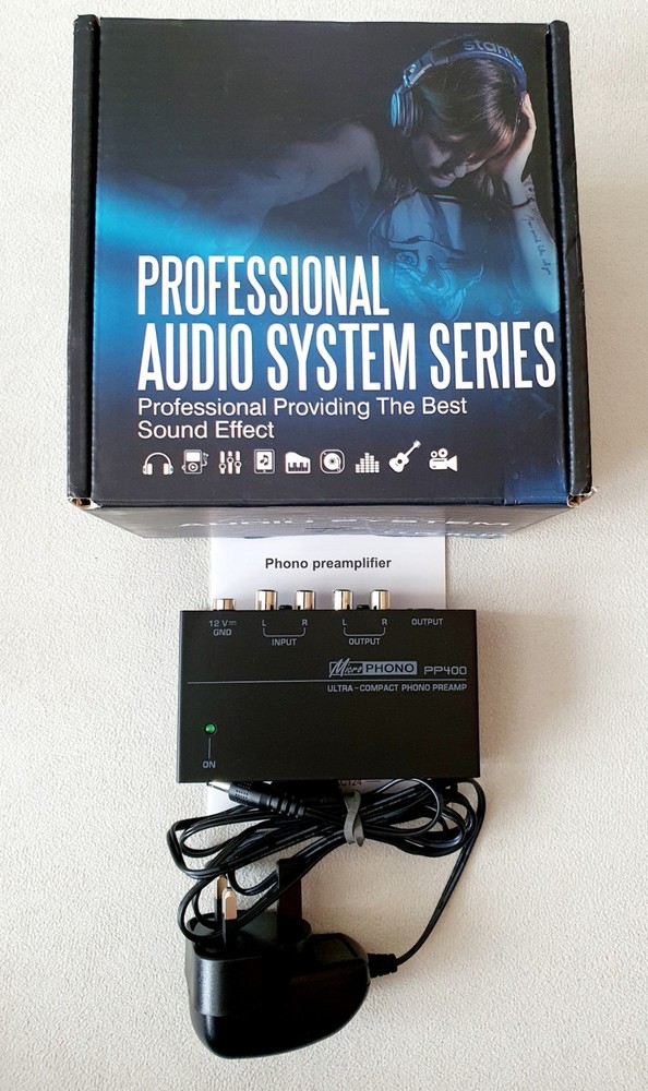 LiNKFOR Phono Preamplifier PP400 + Power Adapter RCA Input Output for Turntable