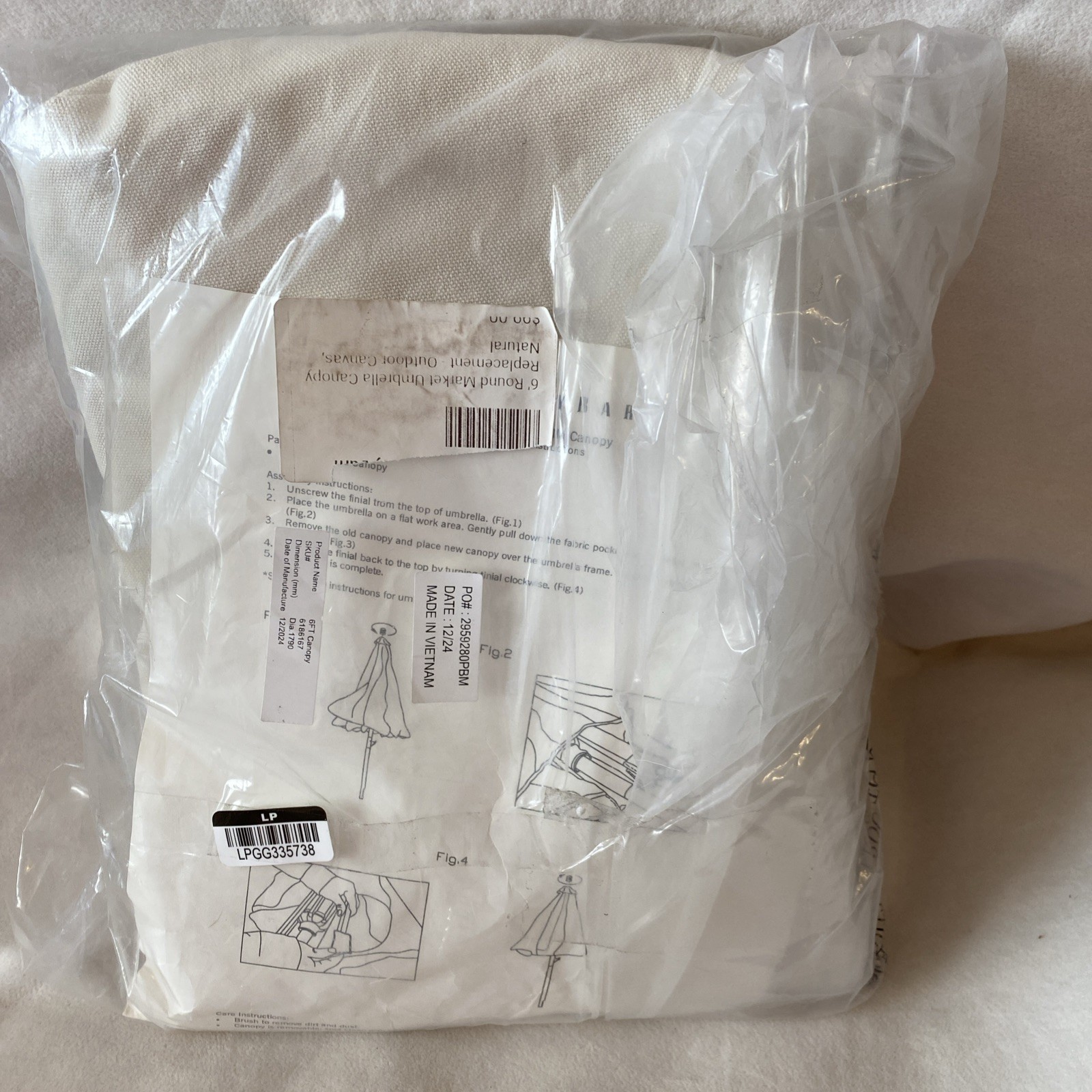 Pottery Barn Replacement Umbrella Canopy  Canvas ~ 6 ft Round Color - Natural