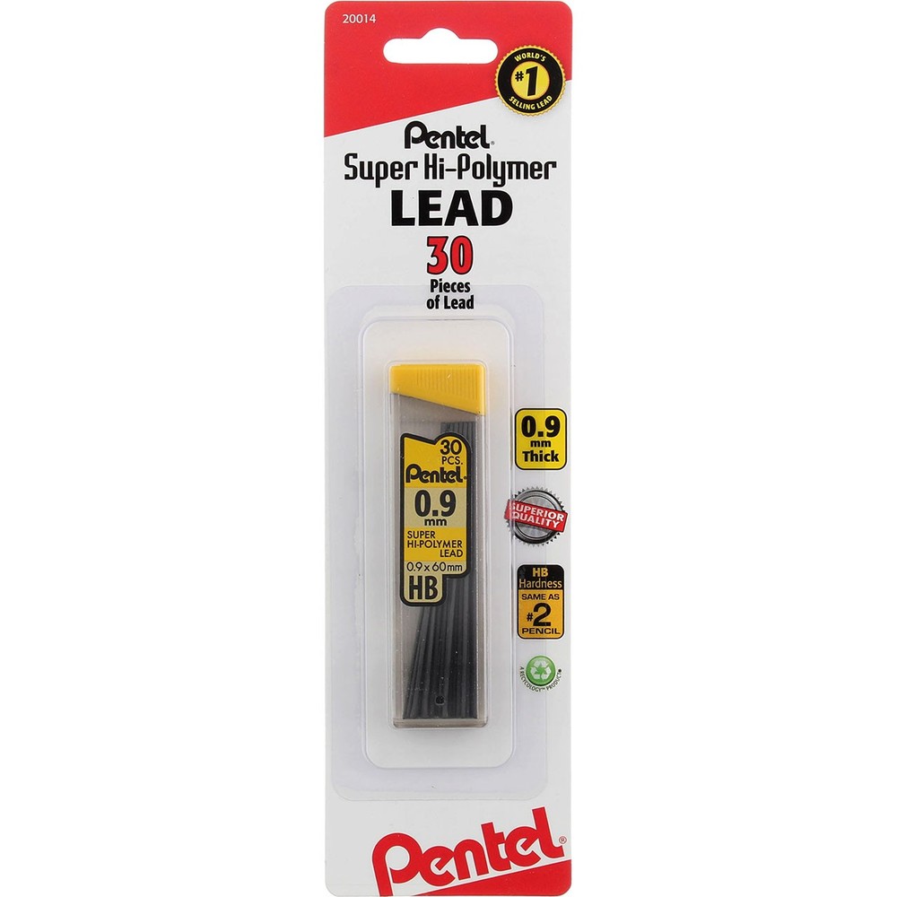 2 Pack Pentel Super Thick Hi-Polymer Lead, 0.9mm, 30 Ct