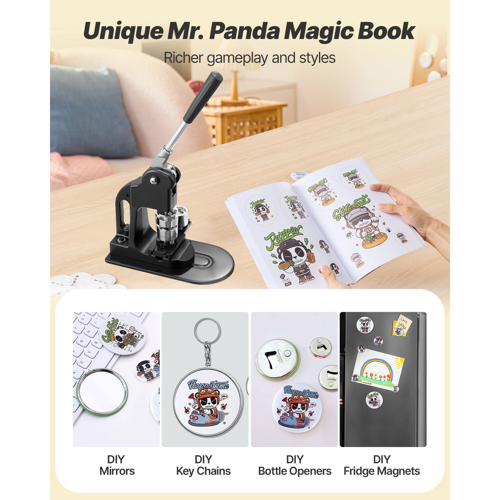 Uimoso Button Maker Machine 1 in with 500pcs Pin Parts Black