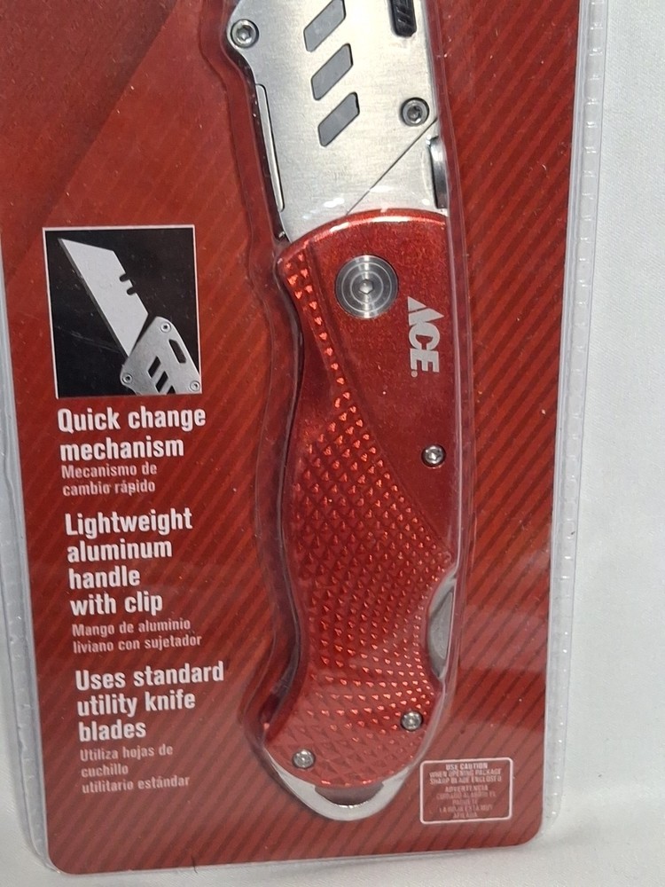 Ace FOLDING UTILITY KNIFE | Folding Lock | QUICK-CHANGE BLADE, Red