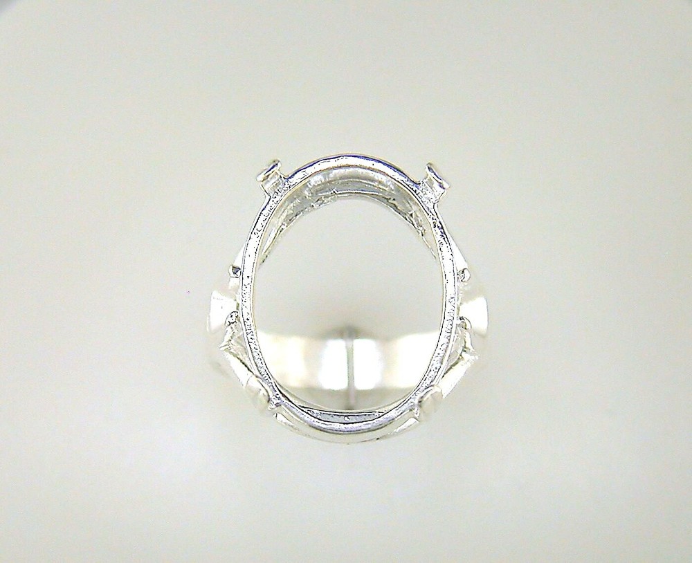 Oval Cabochon Solitaire Side Deco Ring Setting Sterling Silver