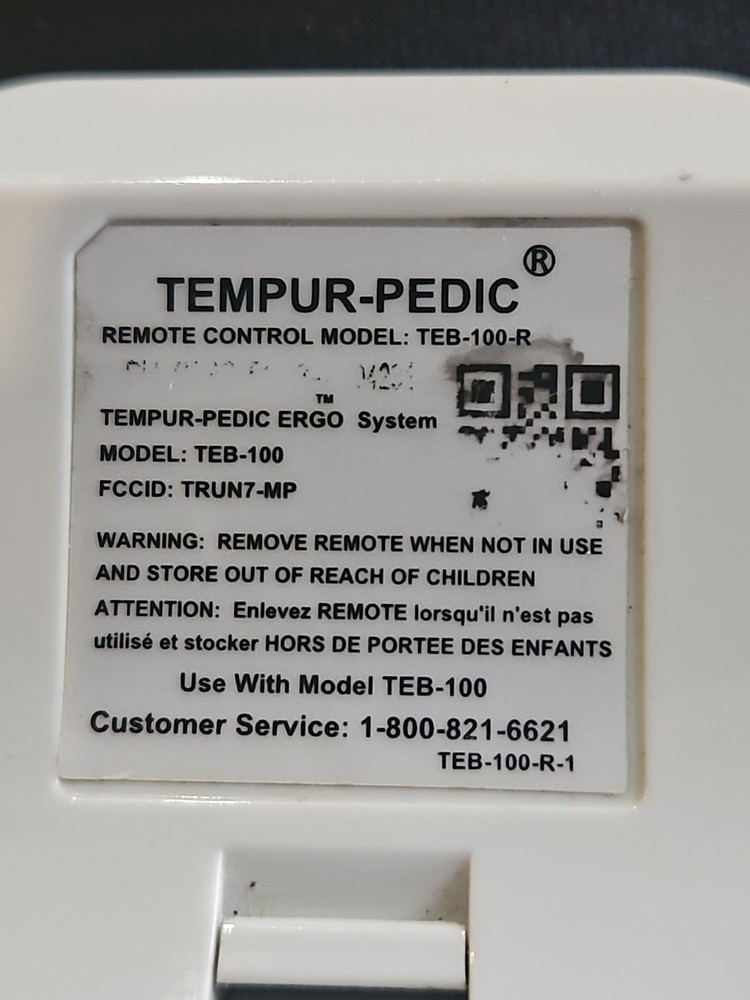 Tempur-Pedic TEB-100-R Wireless Adjustable Bed Remote Control