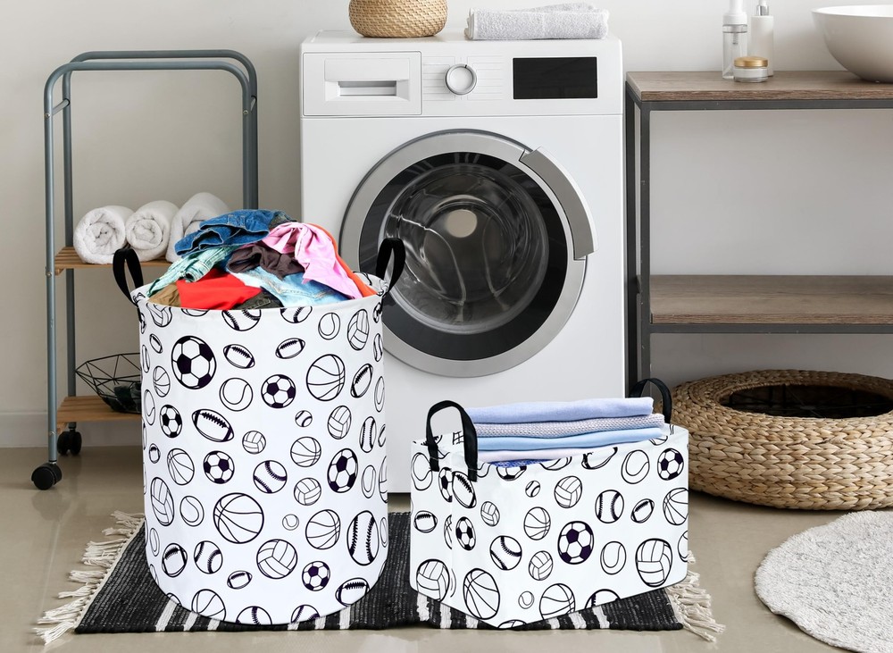 KUNRO Round Laundry Gift Basket Storage Hamper, Clothes Storage Organizer Bin...