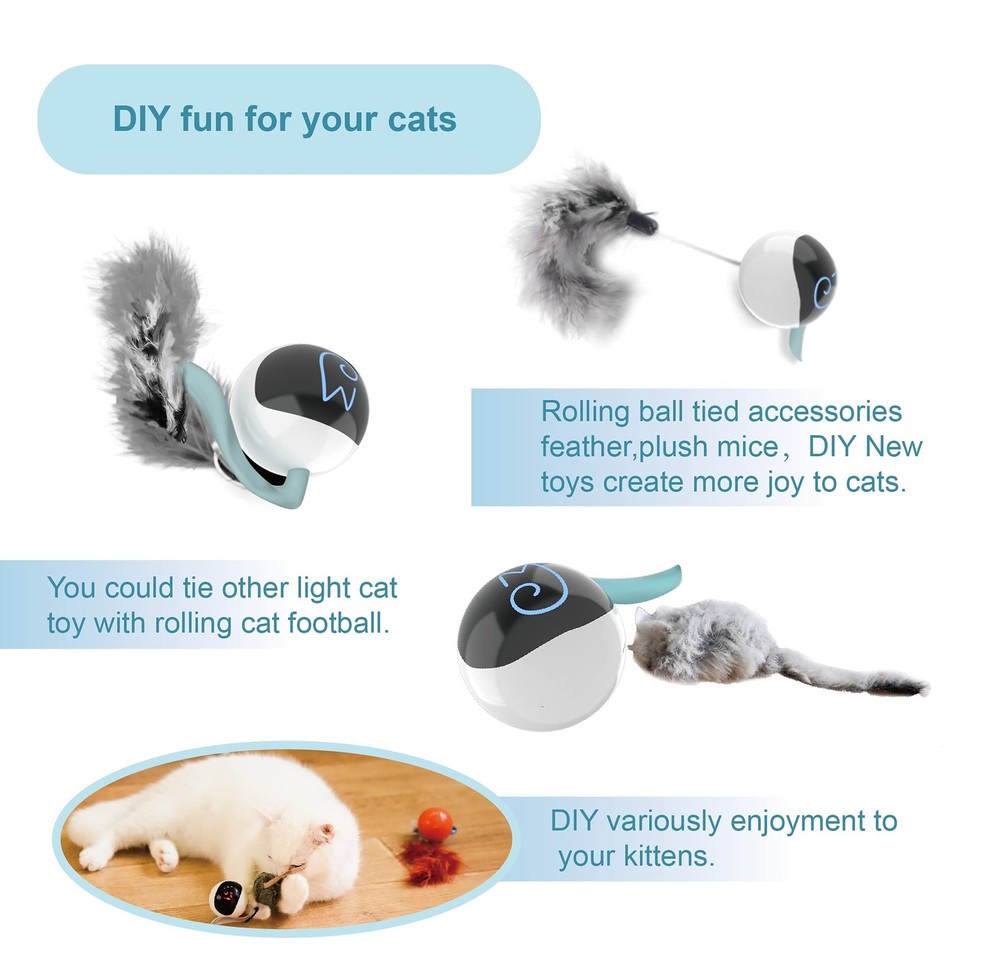 Migipaws Interactive Cat Ball Toy Set, Fun Tracker, Automatic Rolling Chase B...