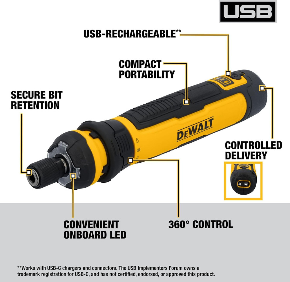 DEWALT Cordless Screwdriver USB Rechargeable with FLEXDRIVE Control