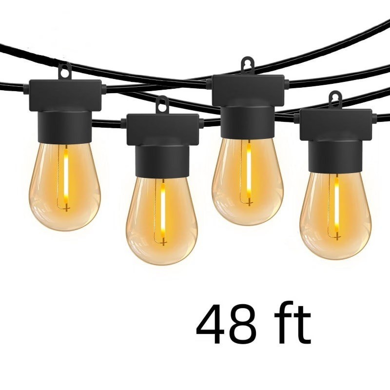 48FT LED Outdoor String Lights with Edison Shatterproof Bulbs