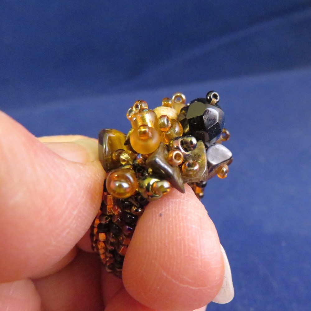 Beaded Ring w Multi-colored Beads & Stones Sz.9 (1122)