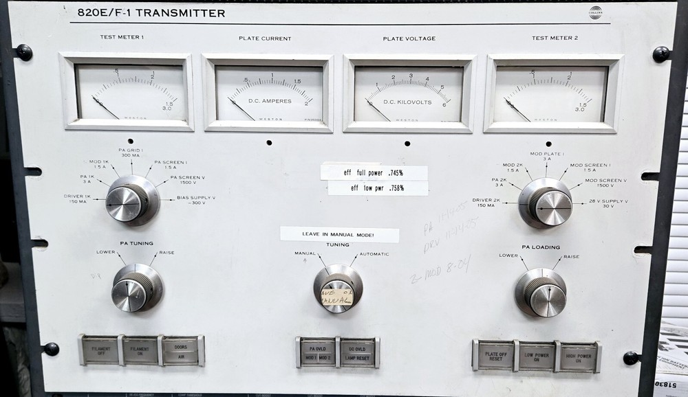 AM Transmitter Radio Front Panel Controls Collins 820 E/F-1