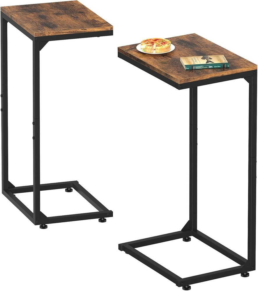 C Shaped End Table for Couch, Slide Under Sofa Side Table, TV