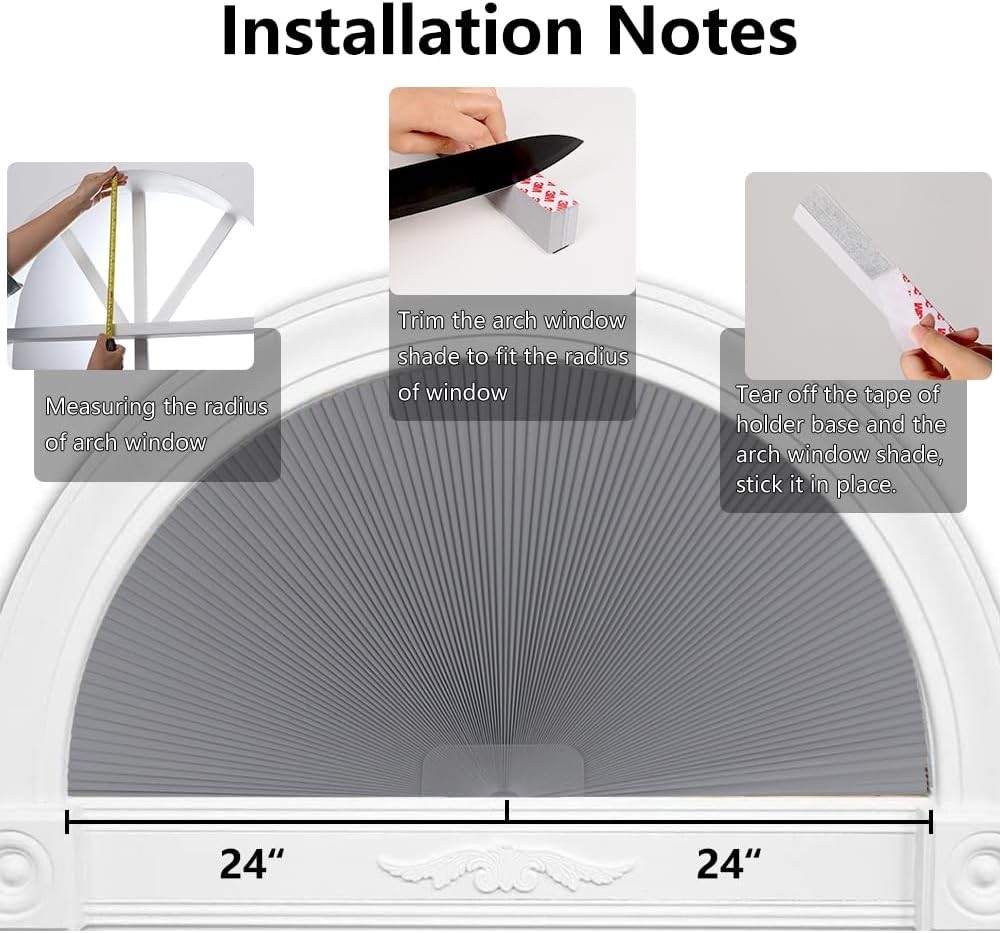 SEEYE 2-Pack Half Circle Blackout Shades 24" Gray White