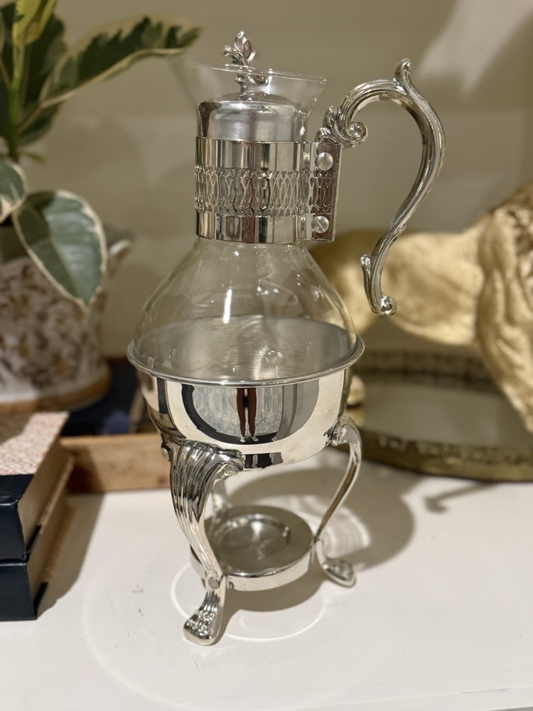 F. B. Rogers Silverplate & Glass Pitcher w/ Lid and Stand, Post-1940