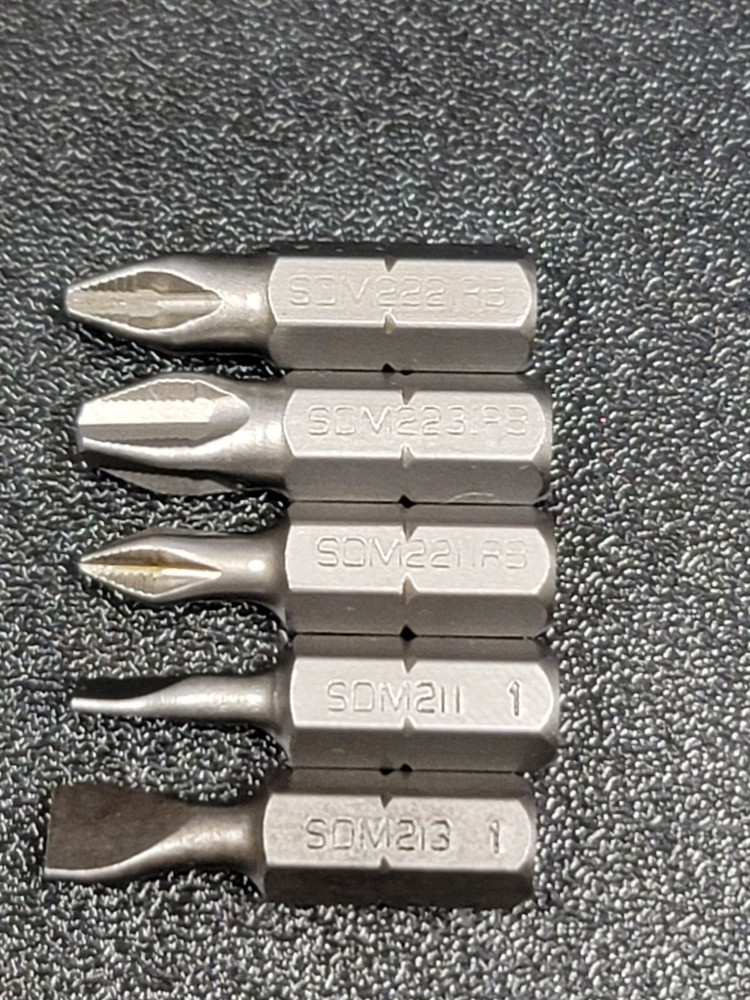 Snap-On ™ Tools NEW 5 Piece 1/4" Hex Drive Phillips & Flat Head Bit Lot Set