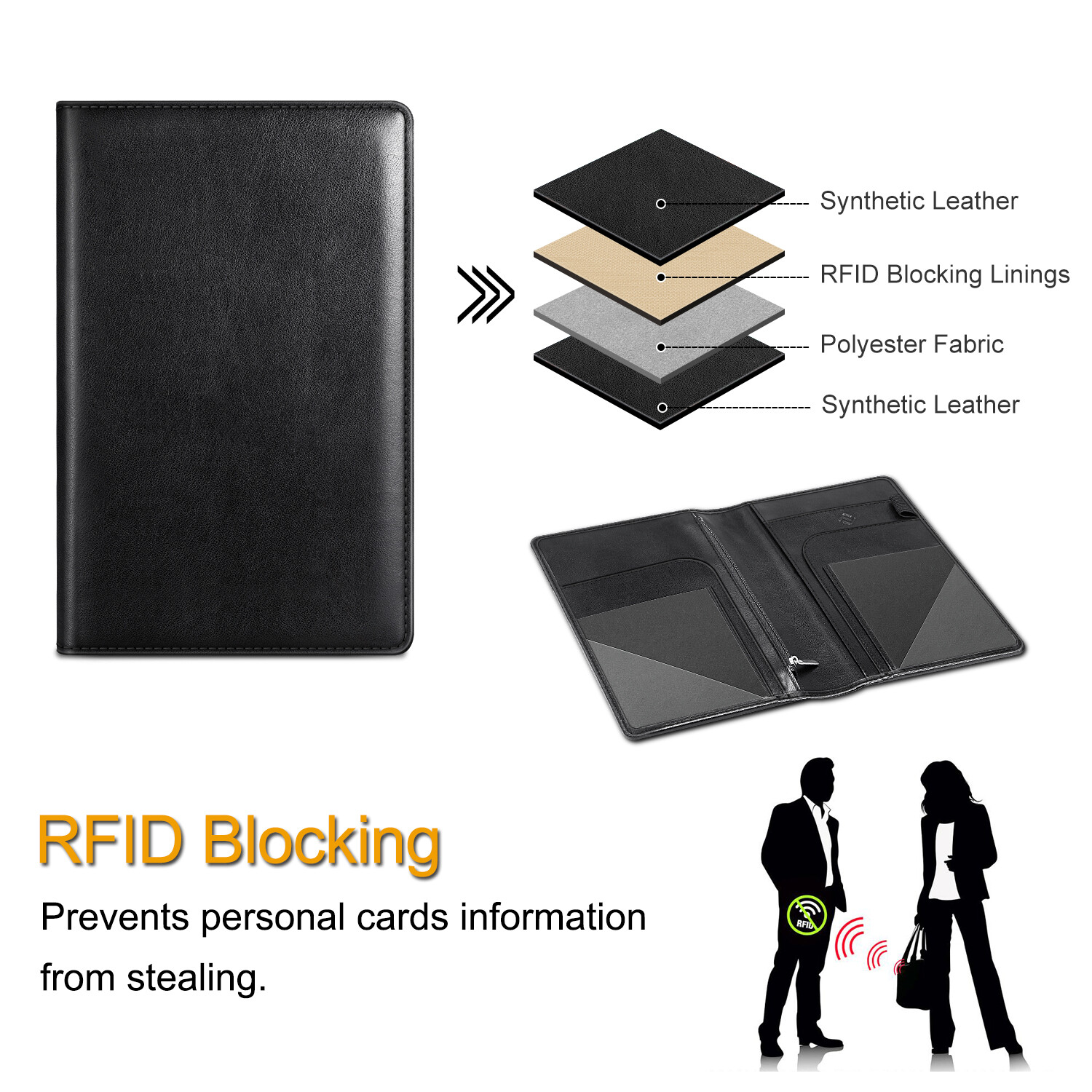 Server Book Organizer Zipper Pocket for Waitress Waiter Bartender Card Holder