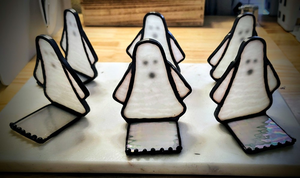 stained glass ghost tea light holder