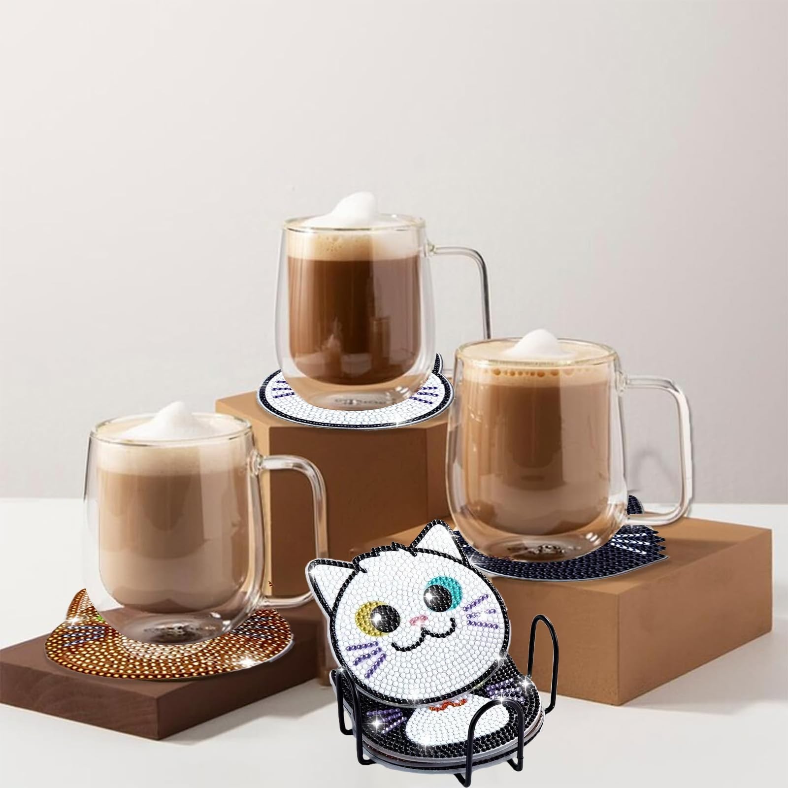 10pcs Diamond Art Coasters Kits Cat Diamond Painting Coasters Kits with Holder..