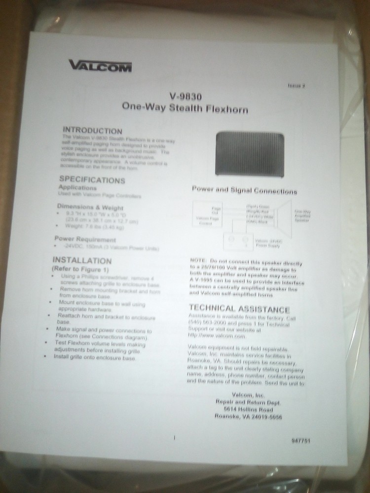 Valcom V-9830-One-Way Stealth Flexhorn - White