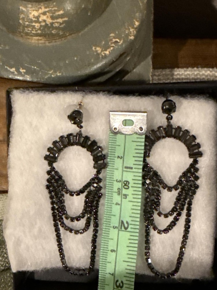 Black Rhinestone Dangle Earrings