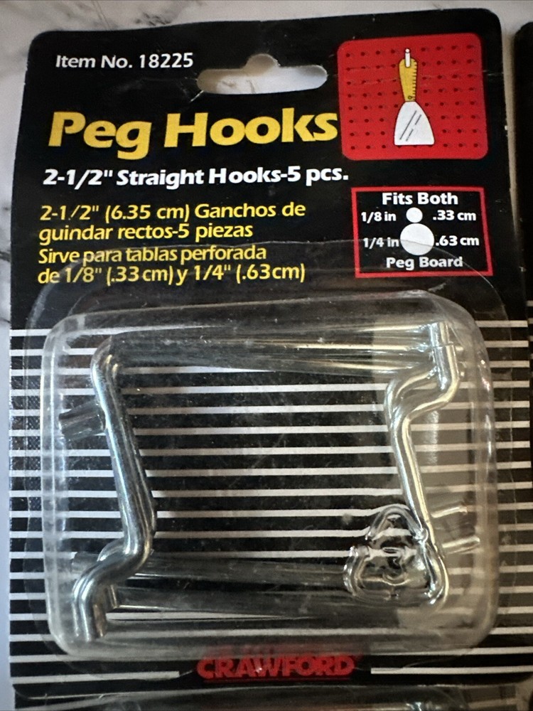 2-1/2" straight Peg board hooks 12 five pks