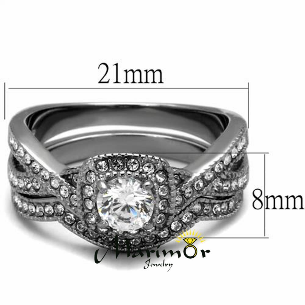 Round Cut .81 Ct Zirconia Stainless Steel Halo Wedding Ring Set Womens Size 5-10