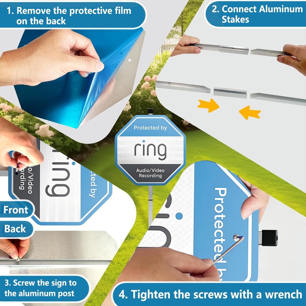 Ring Security Yard Sign Kit: 1 Sign, 4 Stickers, & Stake - Complete Protection