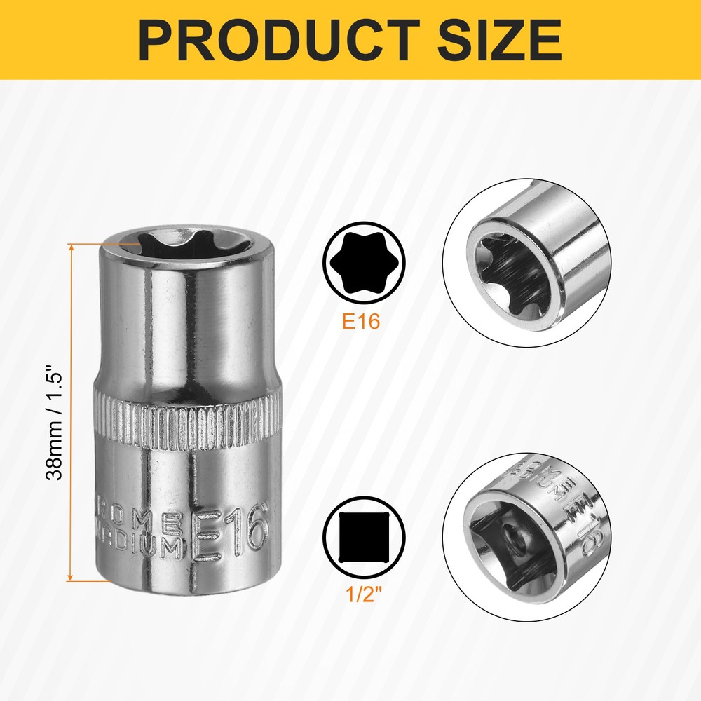 2pcs E-Torx Socket 1/2" Drive E16 External Torx Deep Socket 1.5" Star Sockets